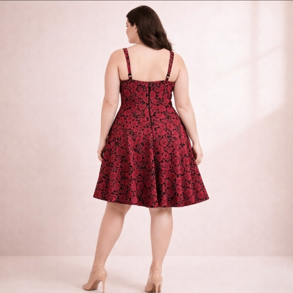 TORRID 18 Unique gothic Retro Chic Red Roses, Skulls, Keys fit & flare dress - Picture 9 of 15